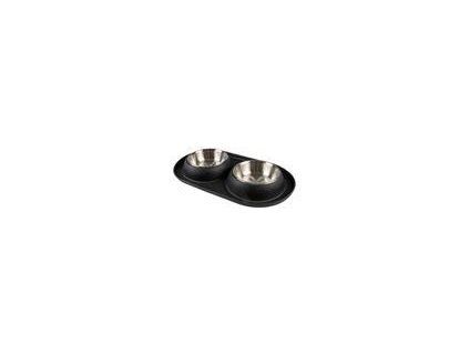 Miska DUVO+ Podložka s dvomi miskami nerez gumená čierna s priemerom 11,3 cm 2 x 220 ml