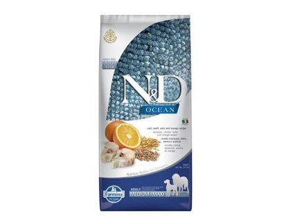 Farmina N&D dog OCEAN (AG) adult medium & maxi, codfish, spelt, oats & orange 12 kg