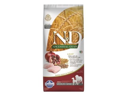 Farmina N&D dog AG adult medium & maxi, light, chicken, spelt, oats & pomegranate 12 kg
